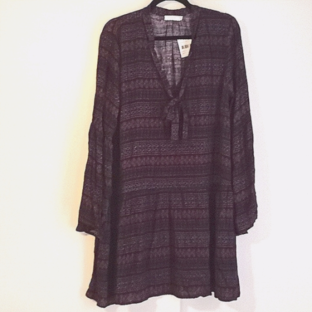 Lush 100% Rayon Aztec Print Purple & Navy Peasant Style Dress in XL (NWT)